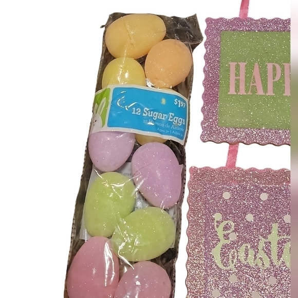 Easter Decor 4 hanging & 1 pack of sugar eggs sparkly fun & festive - Picture 7 of 13